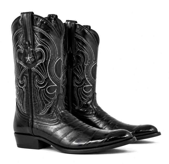 Los Altos Boots Black R-Toe Genuine Eel - Botas De Anguila