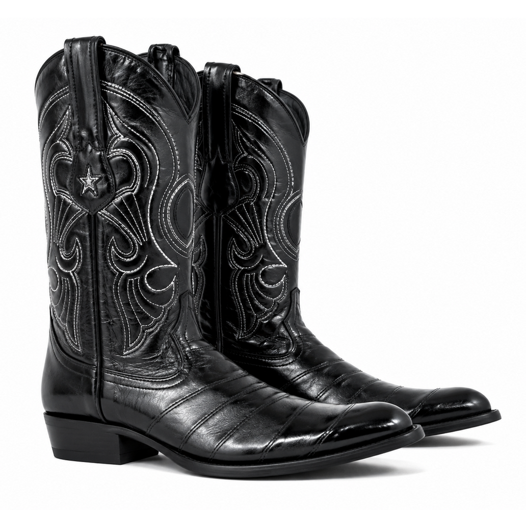 Los Altos Boots Black R-Toe Genuine Eel - Botas De Anguila