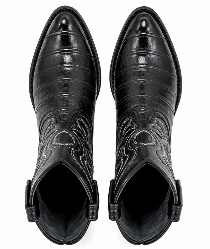 Los Altos Boots Black R-Toe Genuine Eel - Botas De Anguila
