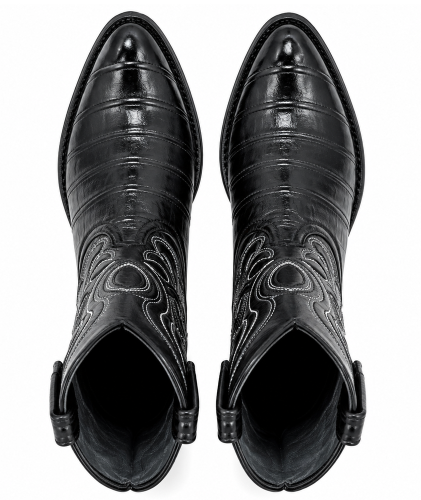 Los Altos Boots Black R-Toe Genuine Eel - Botas De Anguila