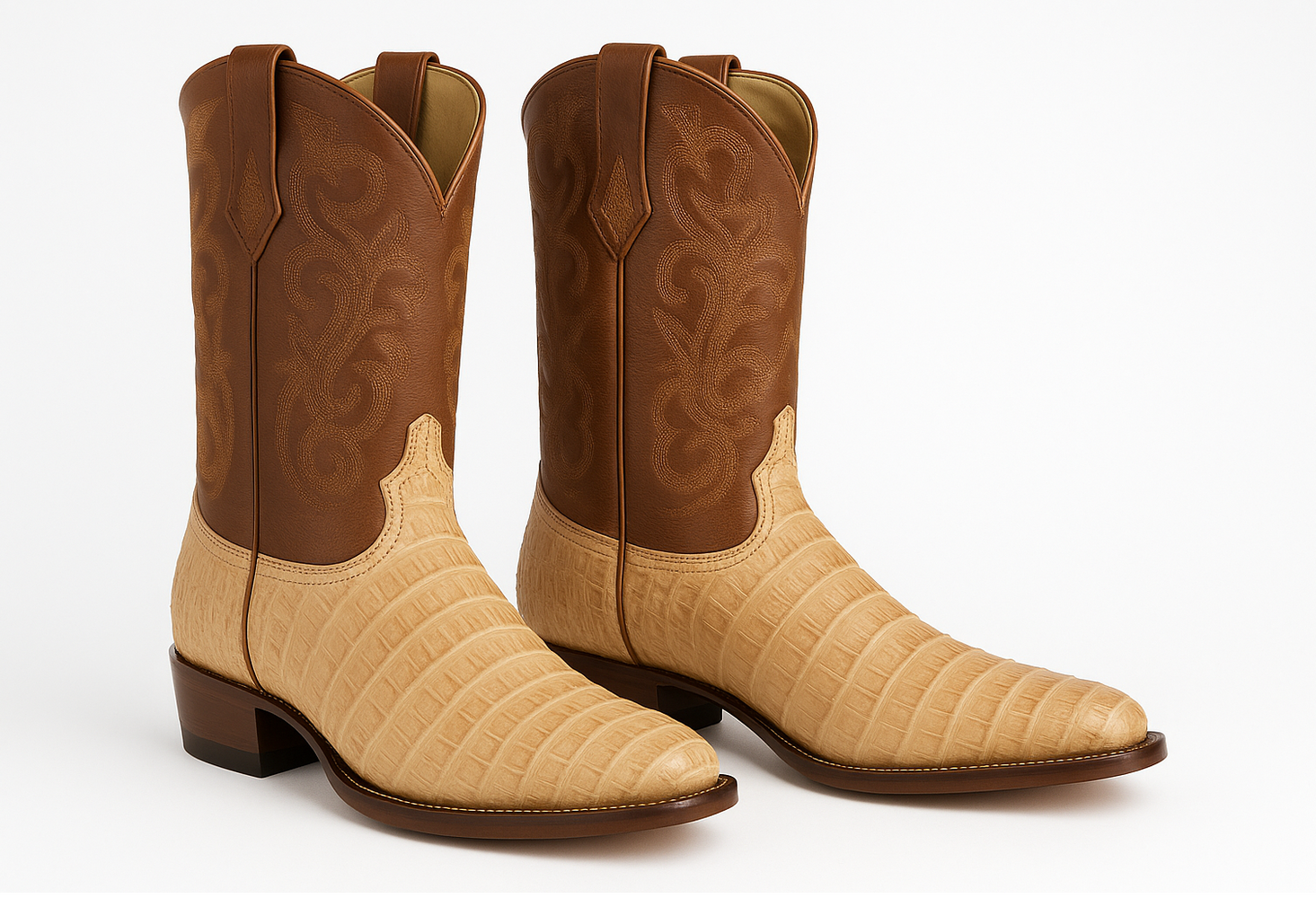 Los Altos Boots Caiman Belly Cognac Cowboy Boots J-Toe