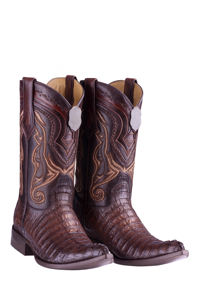 Los Altos Boots Caiman Tail Faded Brown Pointed Toe Cowboy Boots
