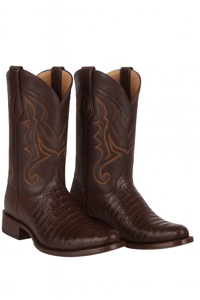 Los Altos Boots Caiman Tail Faded Brown Pointed Toe Cowboy Boots