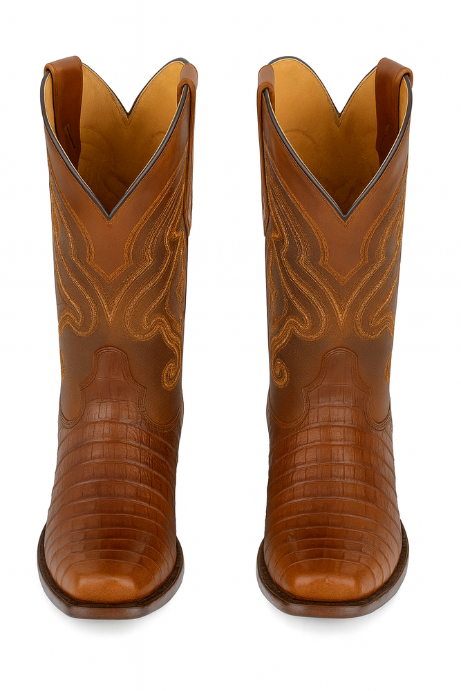 Los Altos Boots Caiman Tail Faded Brown Pointed Toe Cowboy Boots