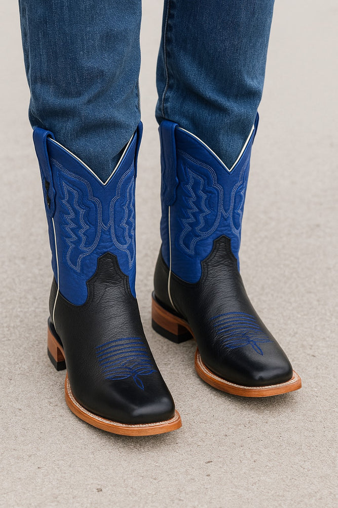 Los Altos Boots Men's Grisly Wide Square Toe Boots Black/Blue