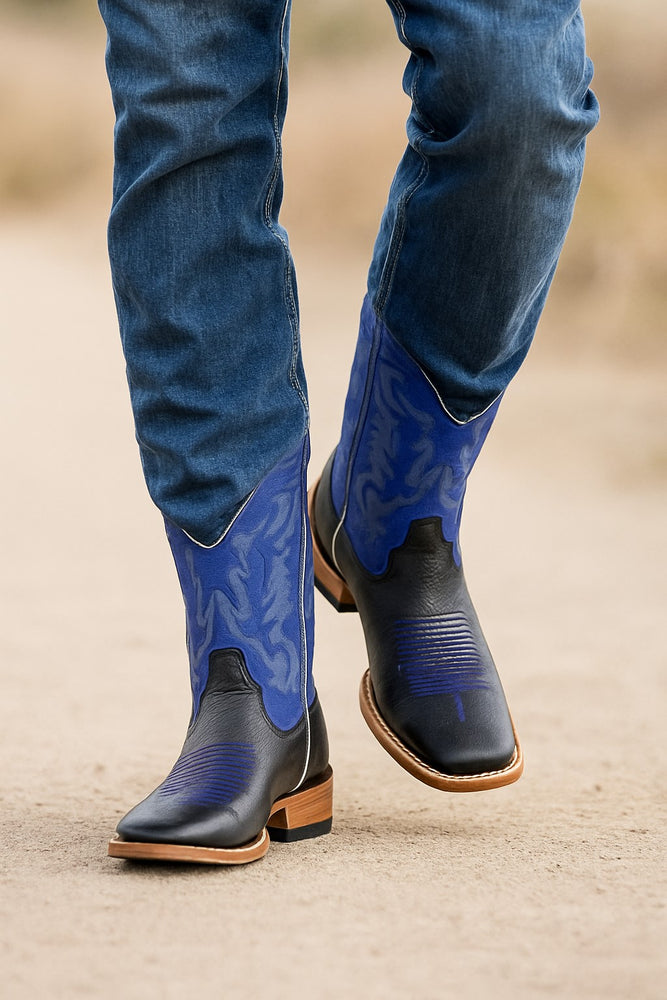 Los Altos Boots Men's Grisly Wide Square Toe Boots Black/Blue