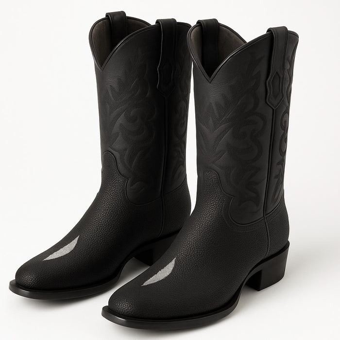 Los Altos Boots Men's Single Stone Stingray Square 7-Toe Cowboy Botas de mantarraya - Mantarraya boots