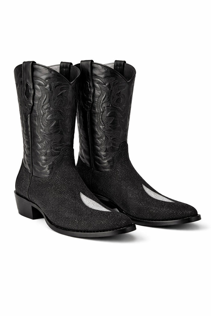 Los Altos Boots Single Stone Stingray R-Toe Black Cowboy Botas de mantarraya - Mantarraya boots