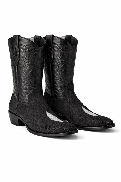Los Altos Boots Single Stone Stingray R-Toe Black Cowboy Botas de mantarraya - Mantarraya boots