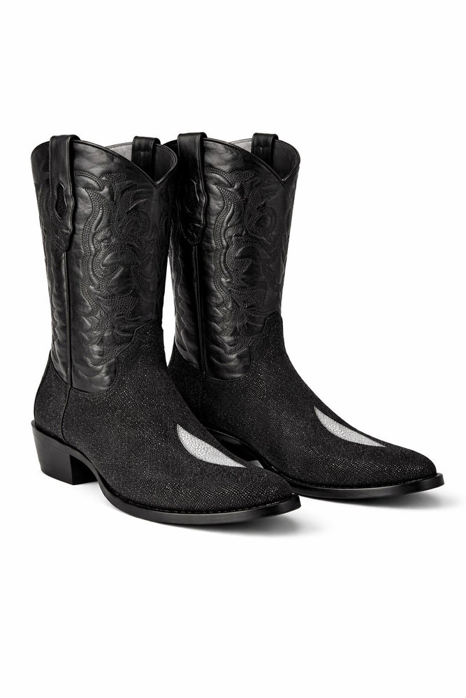 Los Altos Boots Single Stone Stingray R-Toe Black Cowboy Botas de mantarraya - Mantarraya boots