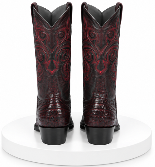 Los Altos Men's Black Cherry Caiman Belly Round Toe Boots