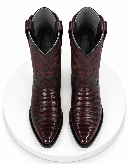 Los Altos Men's Black Cherry Caiman Belly Round Toe Boots