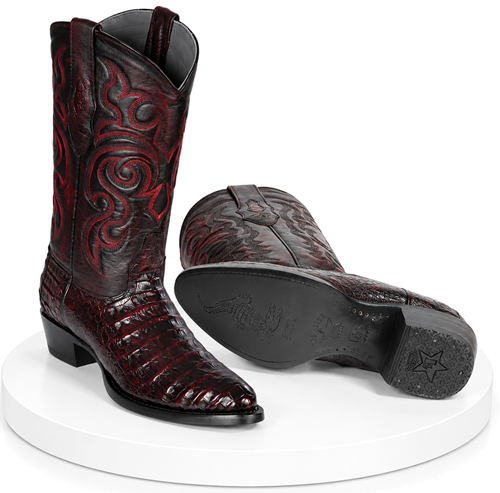 Los Altos Men's Black Cherry Caiman Belly Round Toe Boots