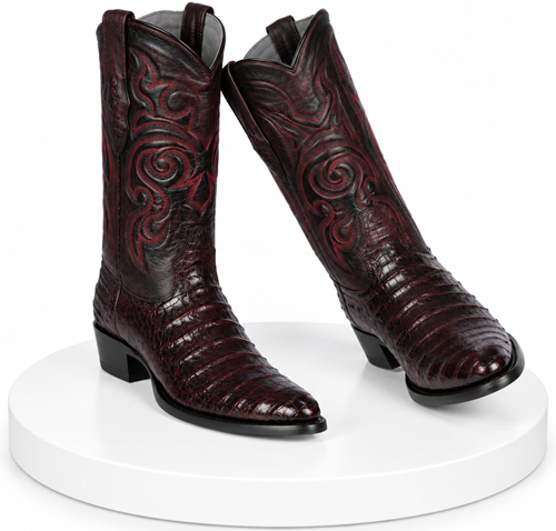 Los Altos Men's Black Cherry Caiman Belly Round Toe Boots