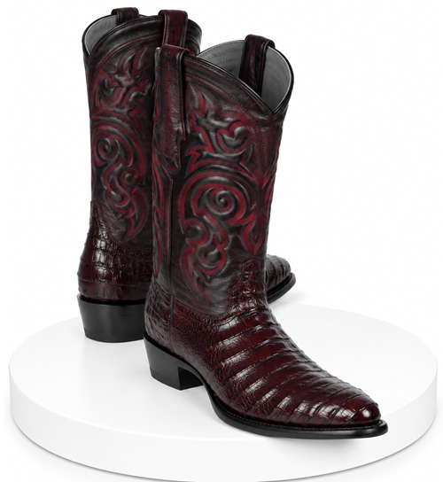 Los Altos Men's Black Cherry Caiman Belly Round Toe Boots