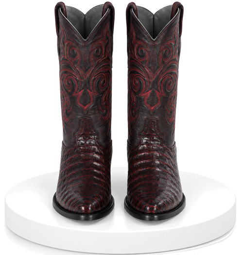 Los Altos Men's Black Cherry Caiman Belly Round Toe Boots