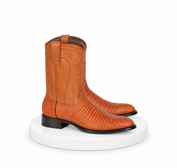 Los Altos Men's Genuine Lizard Teju Skin Honey Roper Toe Boot
