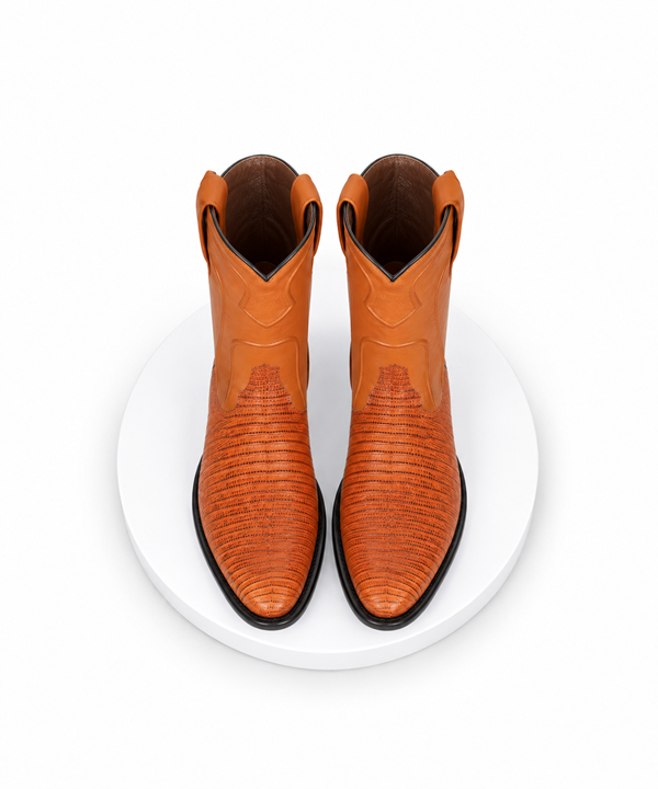 Los Altos Men's Genuine Lizard Teju Skin Honey Roper Toe Boot