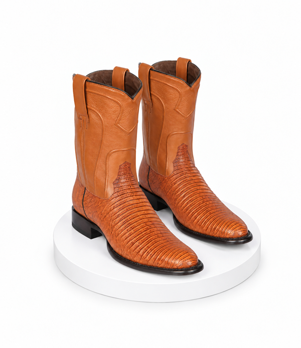 Los Altos Men's Genuine Lizard Teju Skin Honey Roper Toe Boot
