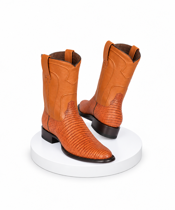 Los Altos Men's Genuine Lizard Teju Skin Honey Roper Toe Boot