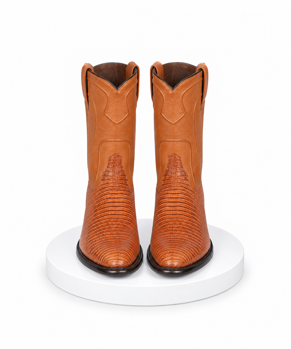 Los Altos Men's Genuine Lizard Teju Skin Honey Roper Toe Boot