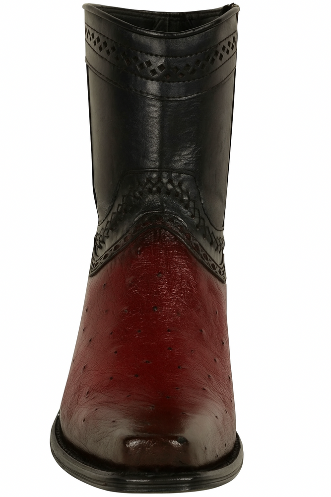 Los Altos Men's Original Smooth Ostrich Skin European Toe Short Boots - Burgundy