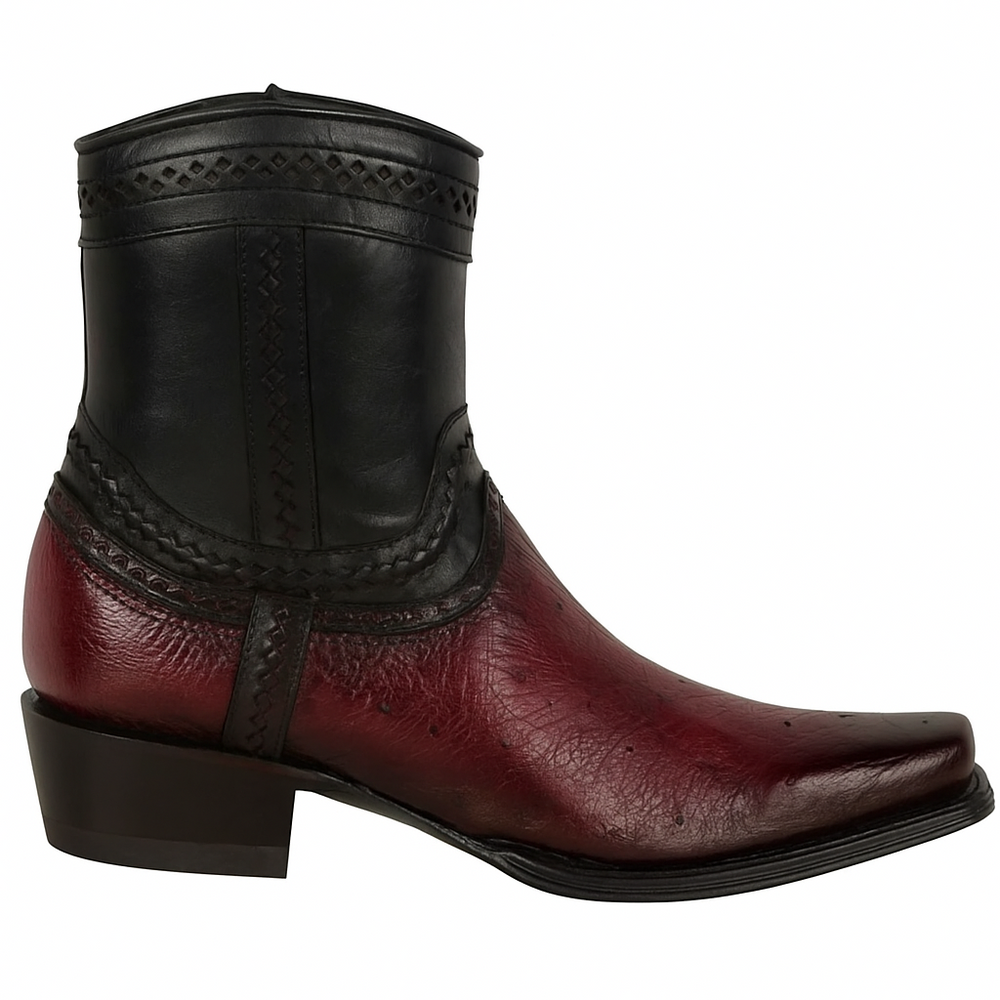 Los Altos Men's Original Smooth Ostrich Skin European Toe Short Boots - Burgundy