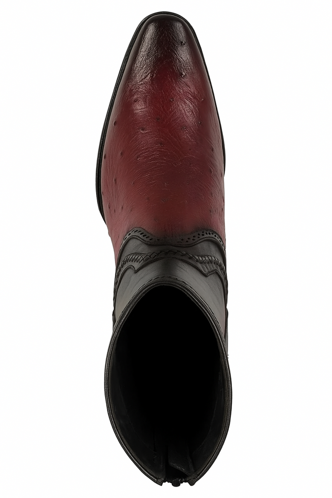 Los Altos Men's Original Smooth Ostrich Skin European Toe Short Boots - Burgundy
