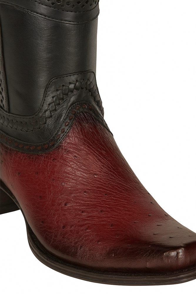 Los Altos Men's Original Smooth Ostrich Skin European Toe Short Boots - Burgundy
