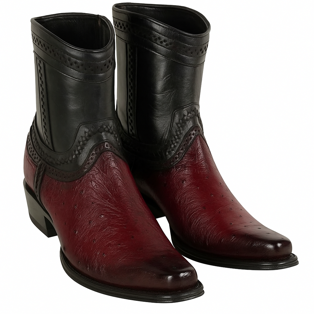 Los Altos Men's Original Smooth Ostrich Skin European Toe Short Boots - Burgundy