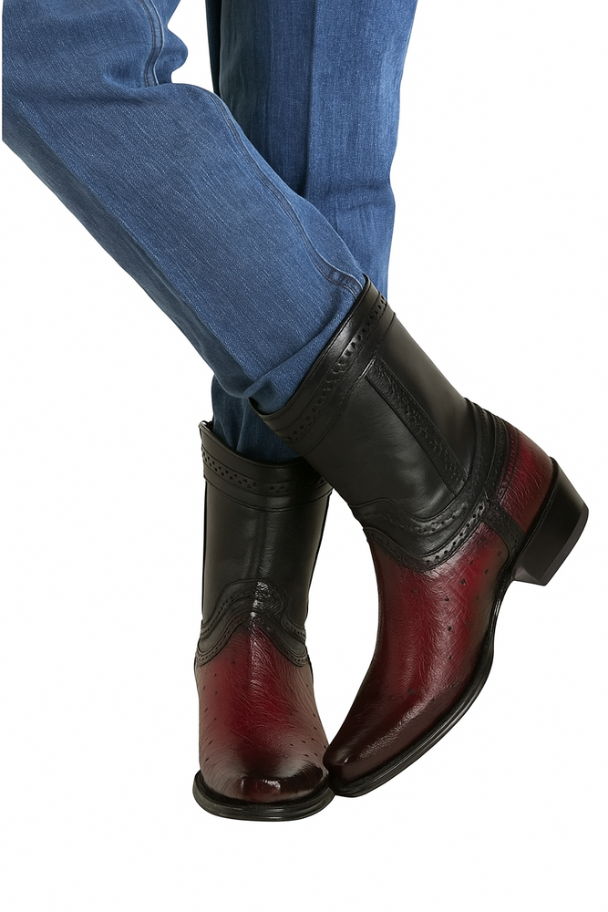 Los Altos Men's Original Smooth Ostrich Skin European Toe Short Boots - Burgundy