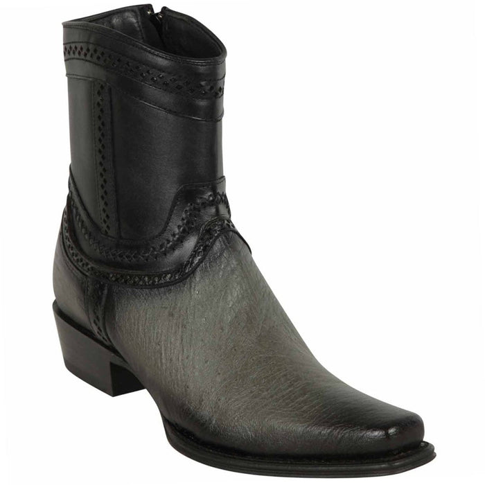 Los Altos Men's Original Smooth Ostrich Skin European Toe Short Boots -Black