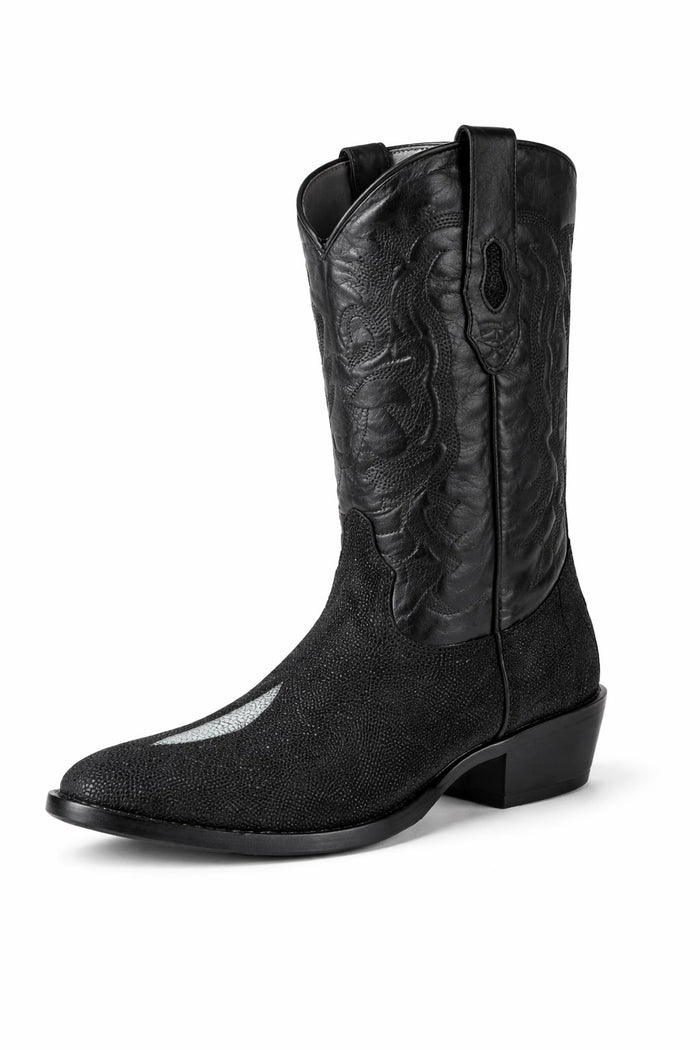 Los Altos Boots Single Stone Stingray R-Toe Black Cowboy Botas de mantarraya - Mantarraya boots