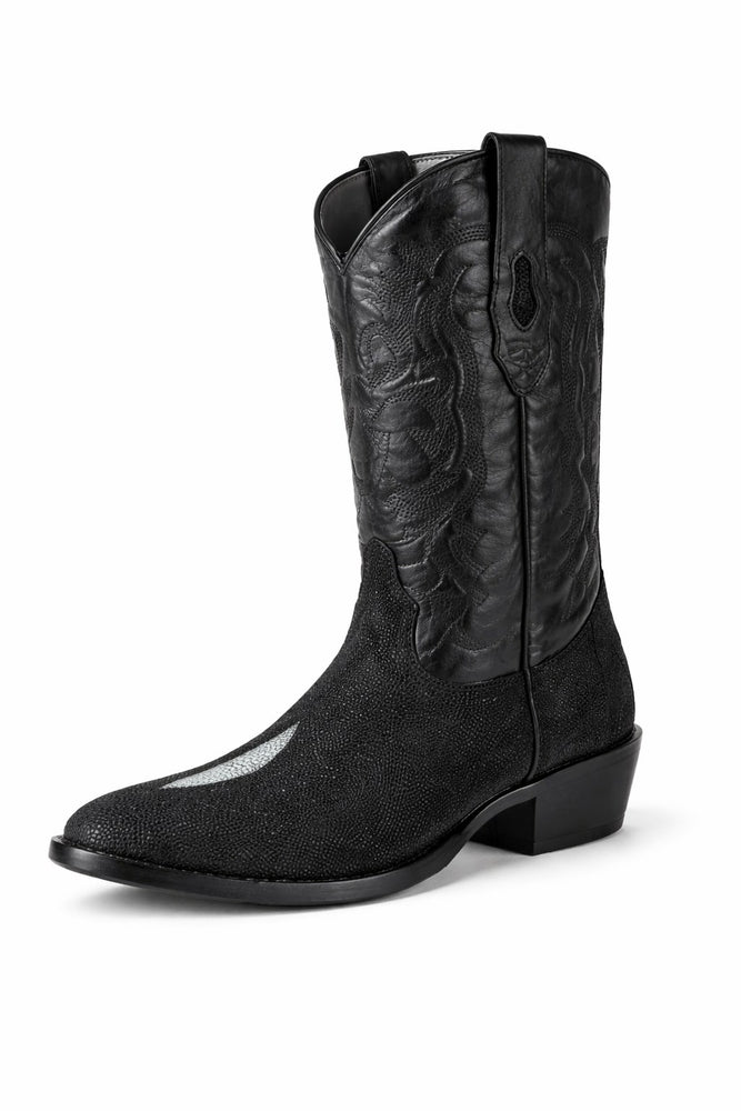 Los Altos Boots Single Stone Stingray R-Toe Black Cowboy Botas de mantarraya - Mantarraya boots