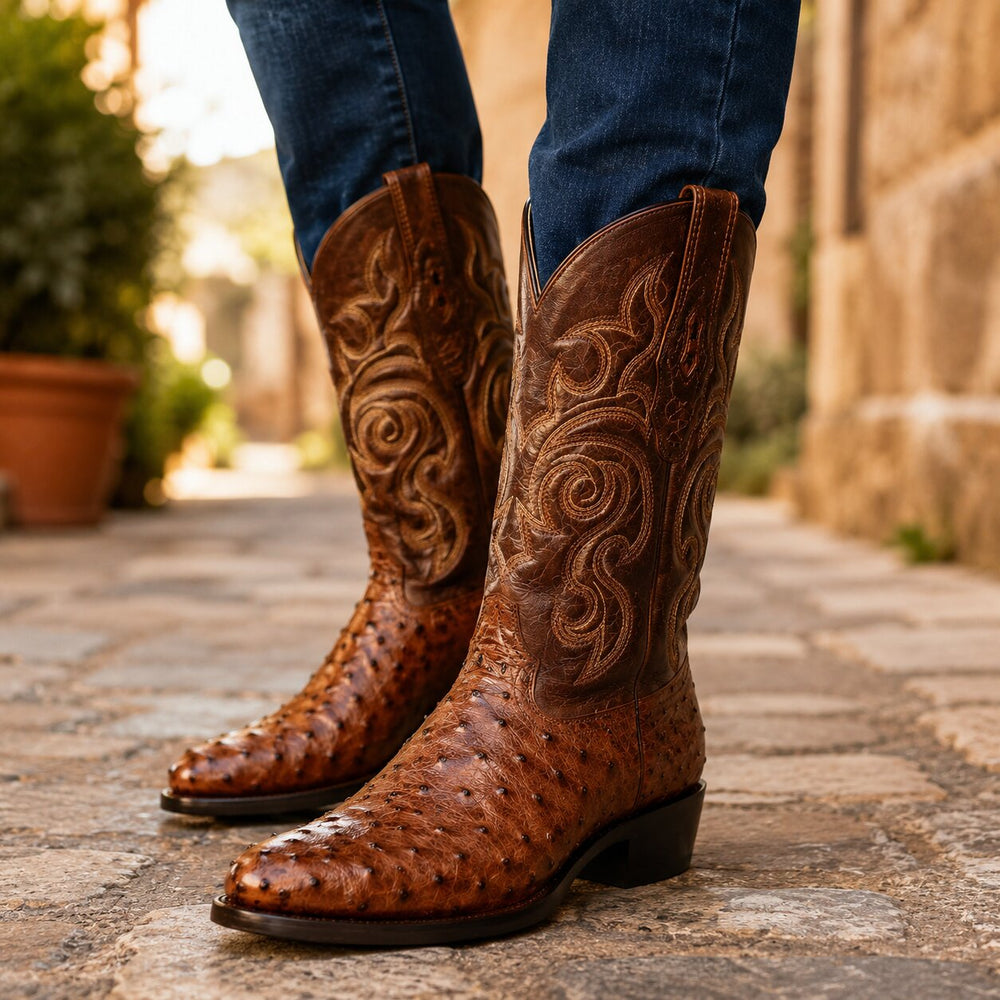 Los Altos Men's Kango Tabac Genuine Ostrich Round Toe Boots
