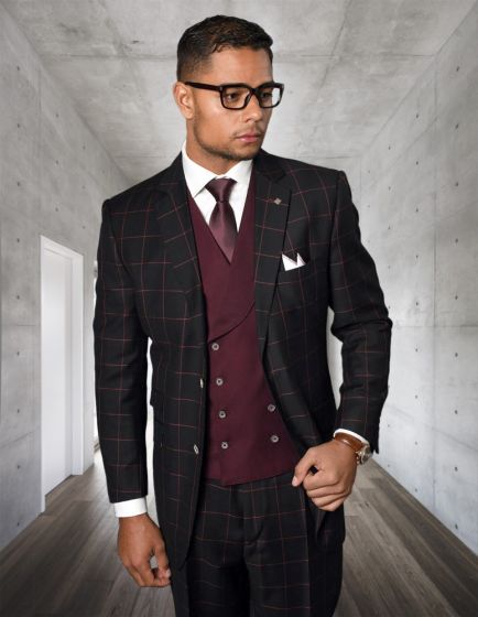 Statement Men’s 3-Piece 100% Wool Modern Fit Suit – Bold Accent Color Design