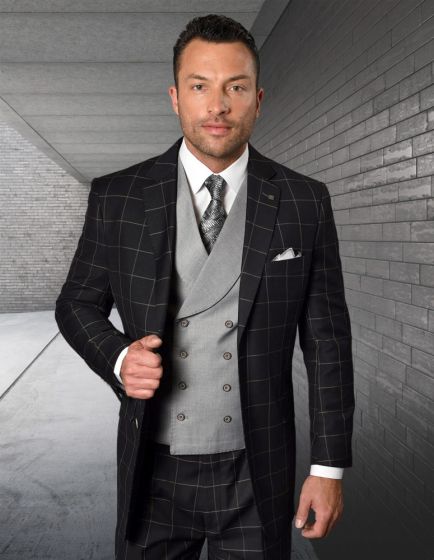 Statement Men’s 3-Piece 100% Wool Modern Fit Suit – Bold Accent Color Design