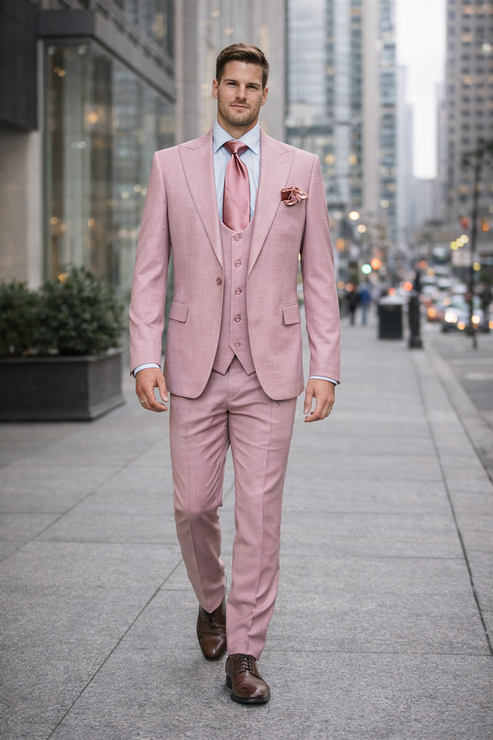 Blush Royale Pink 3-Piece Couture Suit by Rossiman