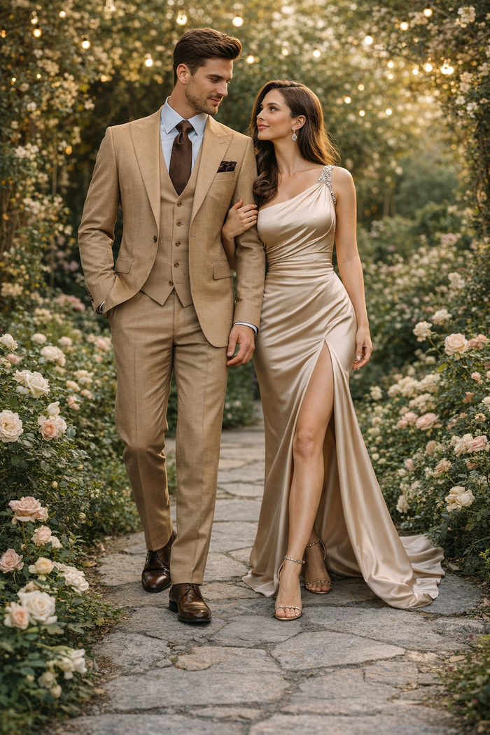 Camel Crest Tan Crosshatch 3-Piece Heritage Suit by Rossiman