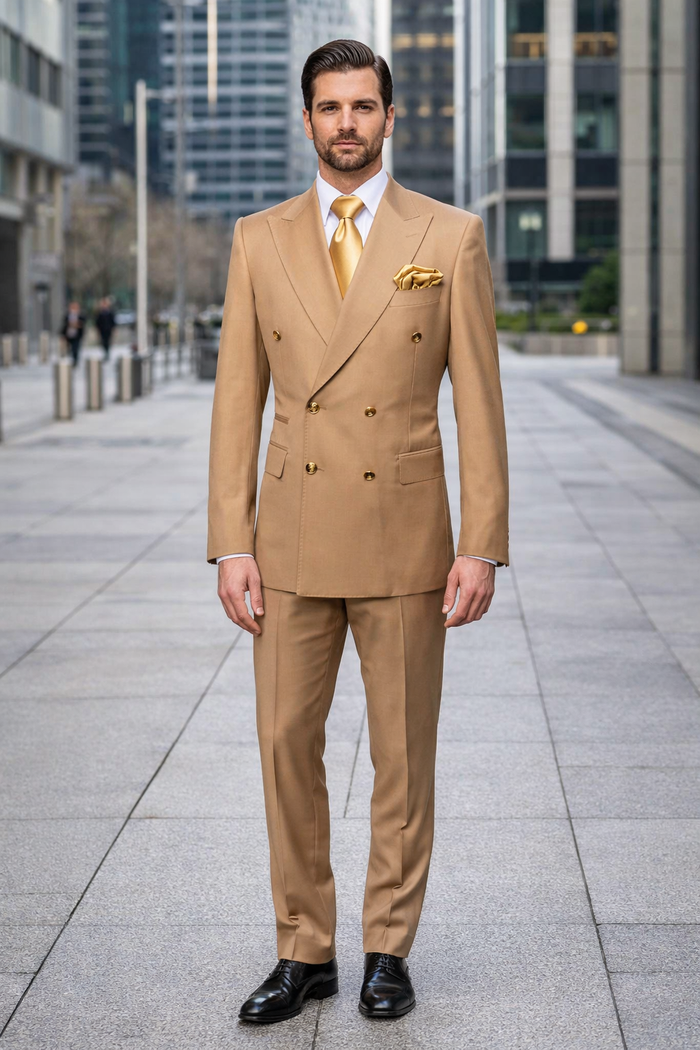 Savoy Camel Gold-Button Double-Breasted Suit