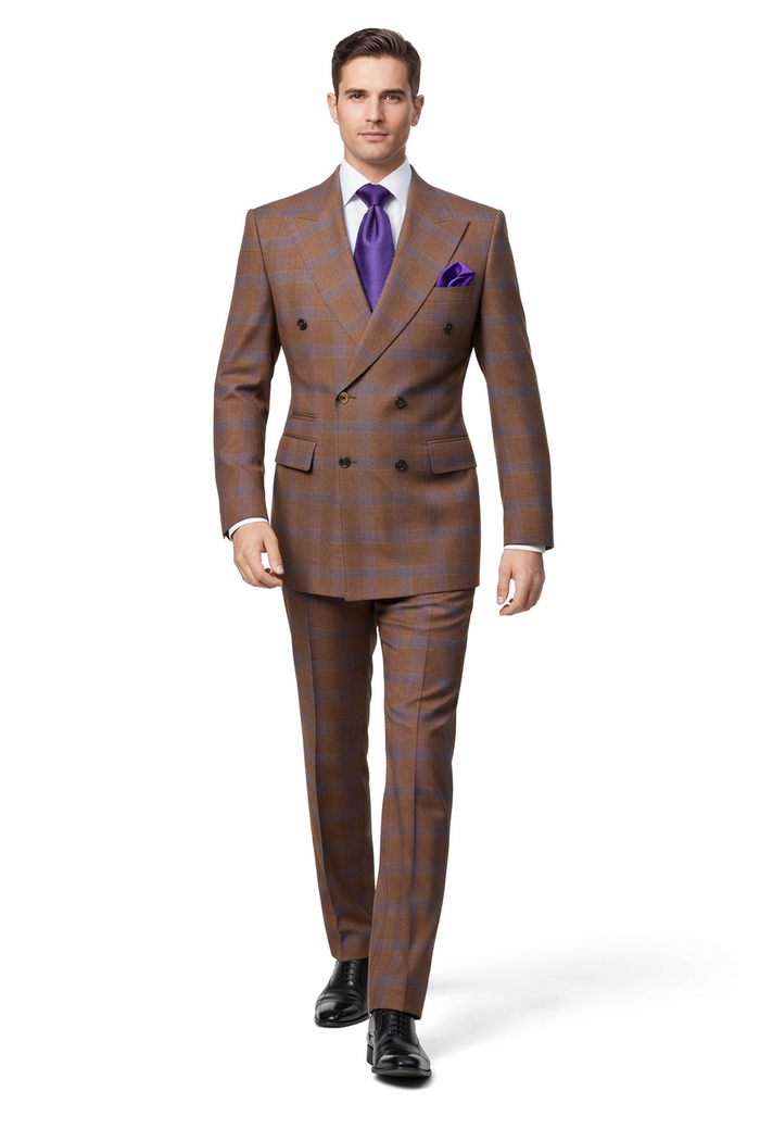 Chestnut Royale Plaid Double-Breasted 3-Piece Signature Suit