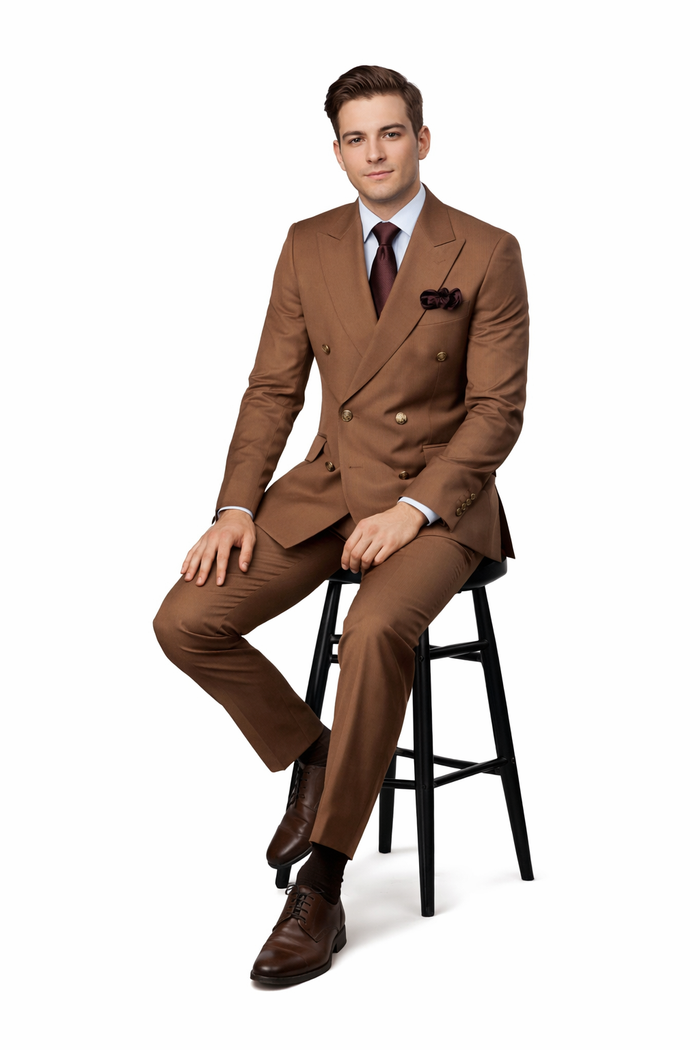 Rich Chestnut Double-Breasted Executive Suit by Rossiman