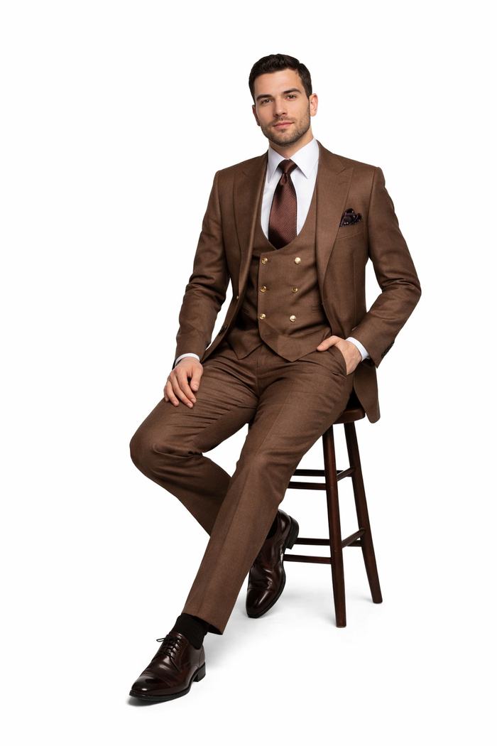 Chocolate Brown Executive Double-Breasted 3-Piece Suit by Rossiman