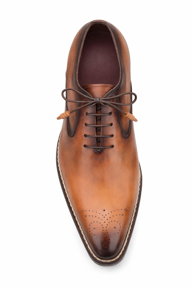 Mezlan Shoes Made in Spain - Mezlan Gavino Cognac Calfskin Leather Oxford