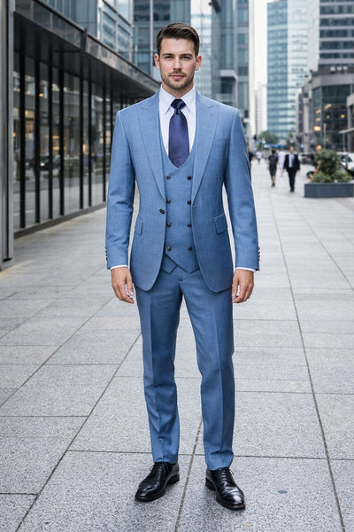 Dusty Blue Modern Tailored 3-Piece Formal Suit with Midnight Accents