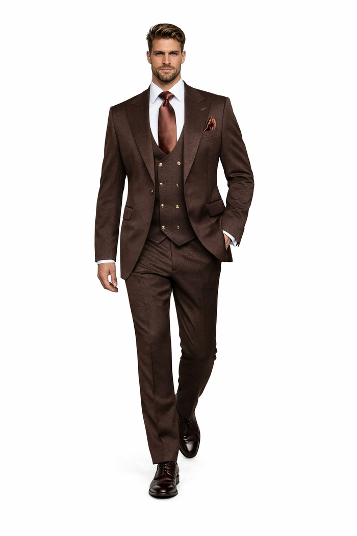 Espresso Regent Textured 3-Piece Prestige Suit by Rossiman