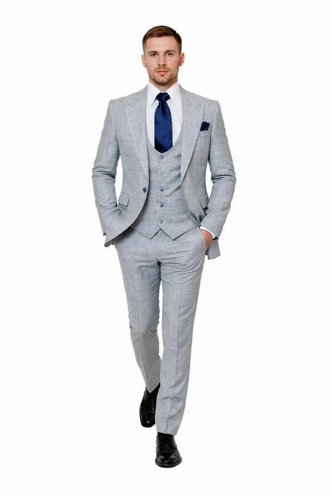 Glacier Crosshatch Light Grey 3-Piece Modern Luxe Suit by Rossiman