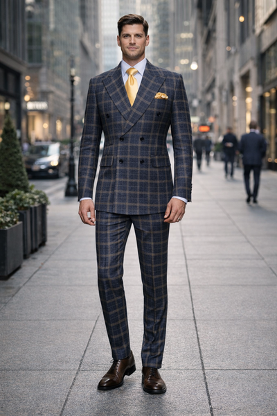 Highland Navy Camel Check Double-Breasted 3-Piece Suit