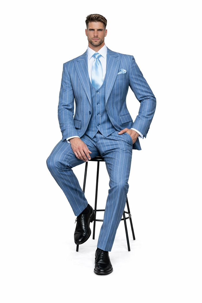 Icecrest Blue Pinstripe 3-Piece Elite Suit by Rossiman