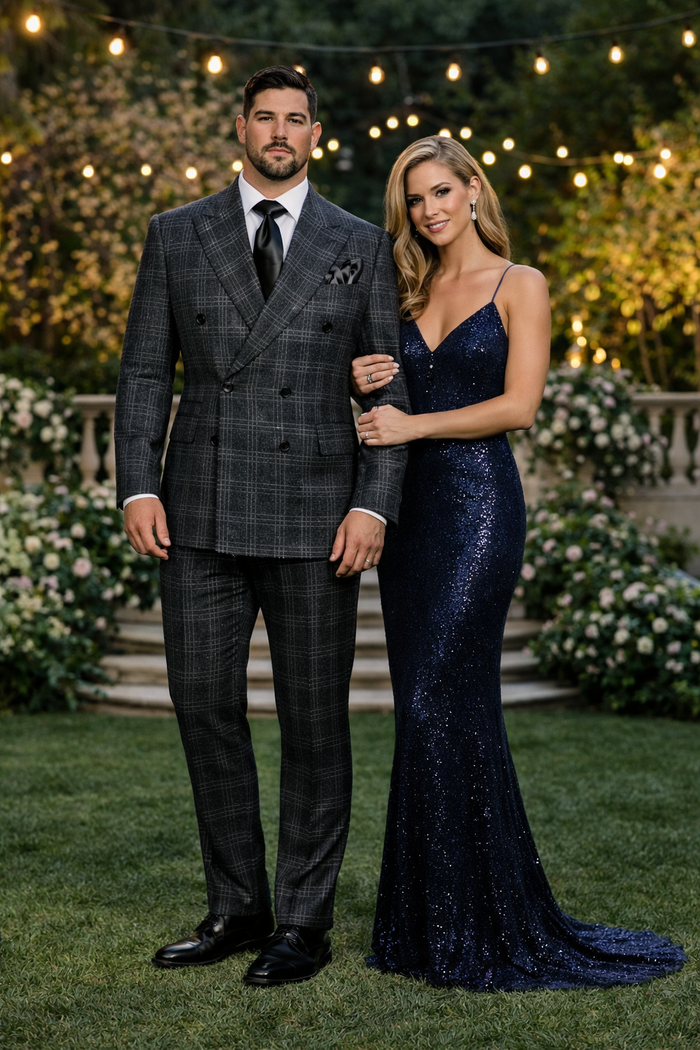 Rossiman Imperial Charcoal Plaid Double Breasted Suit